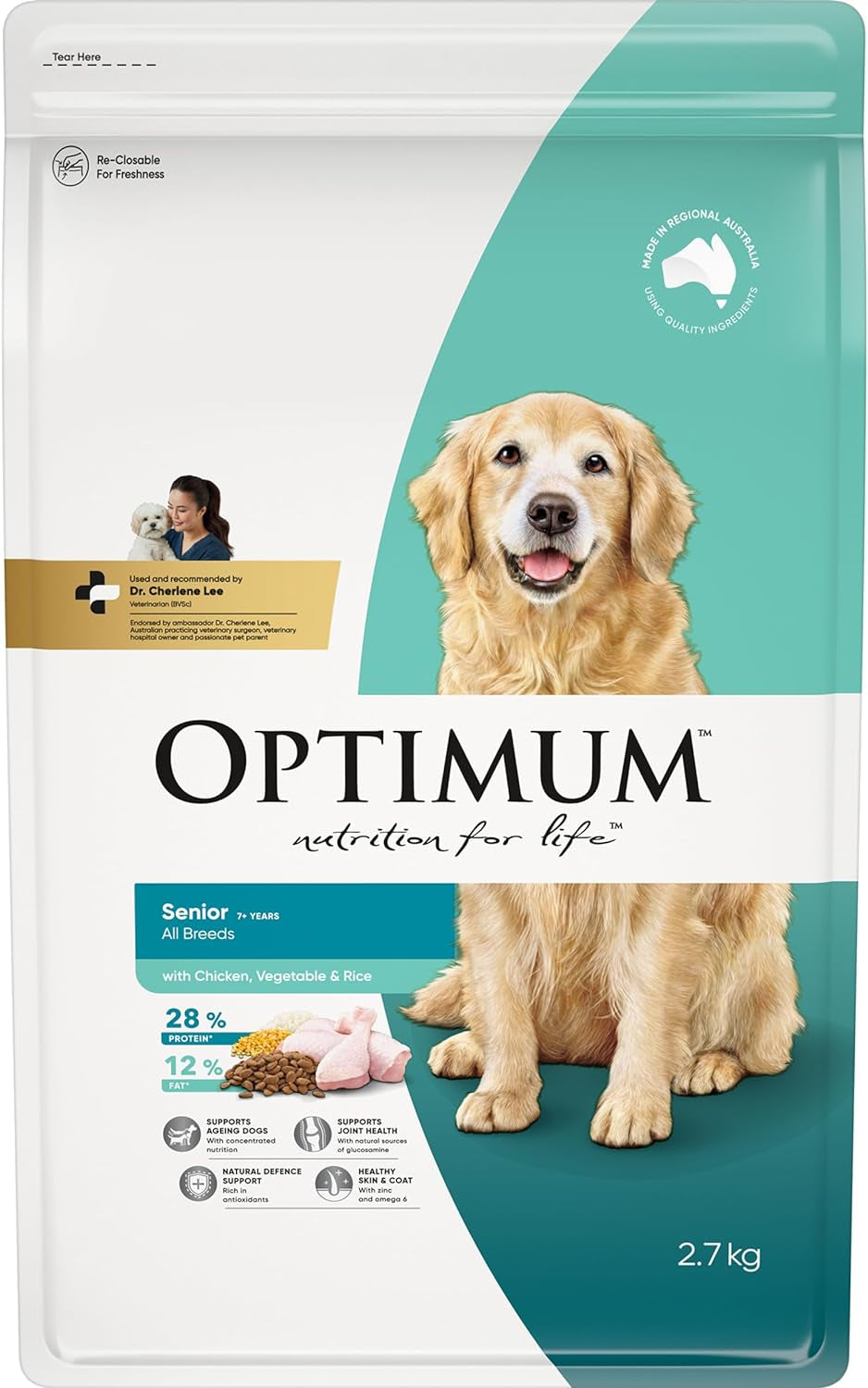 Senior 7+ Dry Dog Food with Chicken, Vegetables & Rice 2.7Kg Bag, 4 Pack